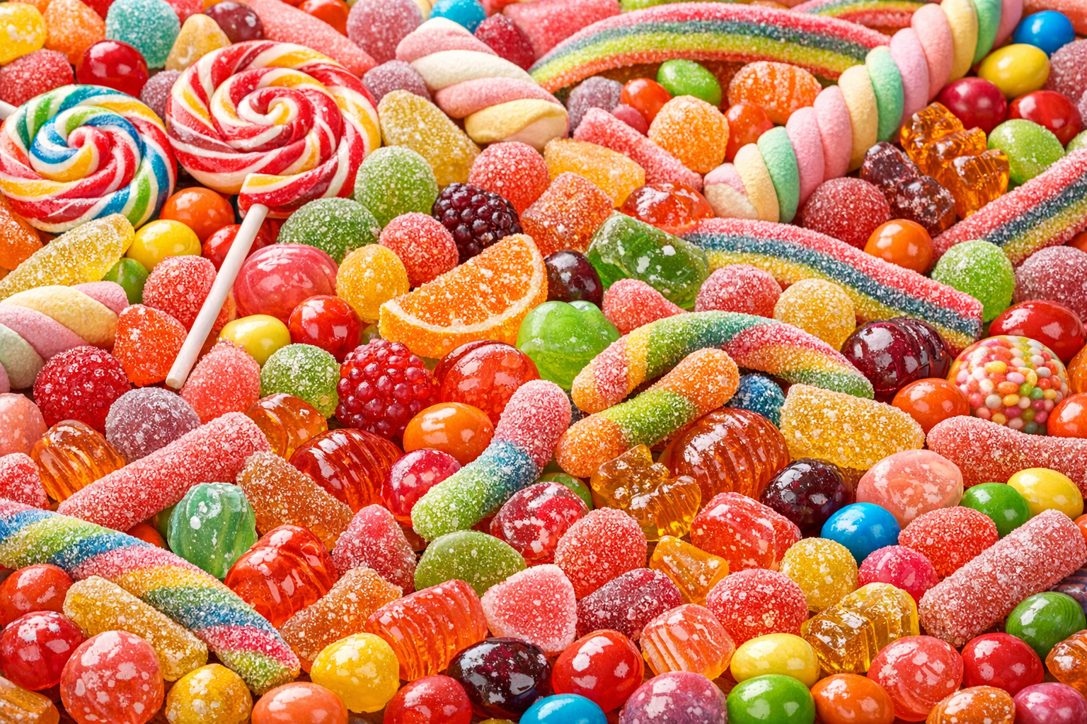 다양한 색상의 젤리와 캔디 이미지