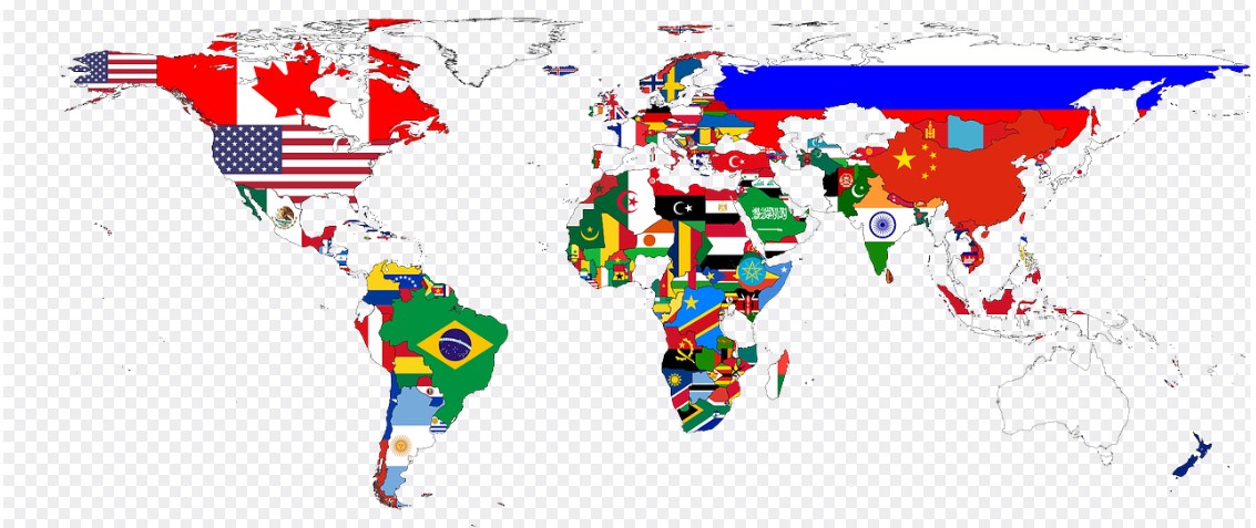 전세계 지도가 해당 나라의 국기 모양으로 그려져 있는 그림
