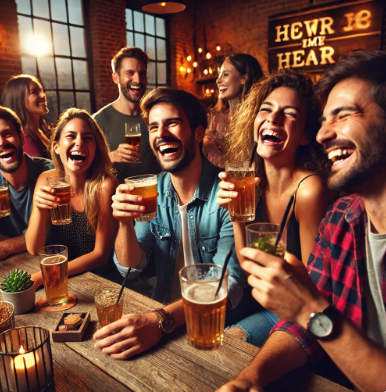 술을 마시며 즐거워하는 사람들