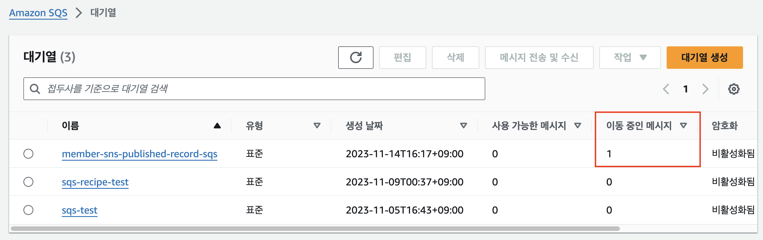 SQS메시지 리스트