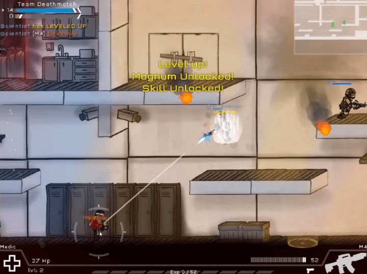 무기를-이용하여-적을-공격하고-레벨업-하는-화면