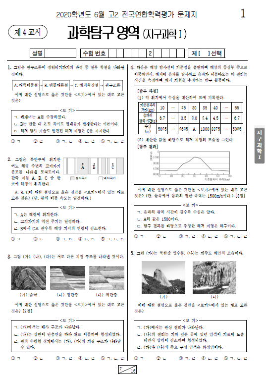 2020-6월-고2-모의고사-지구과학 1-기출문제-다운
