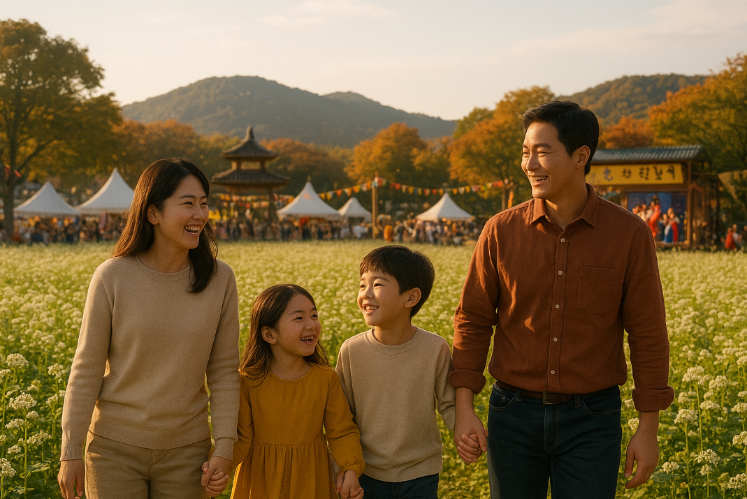 축제에 참여하는 가족