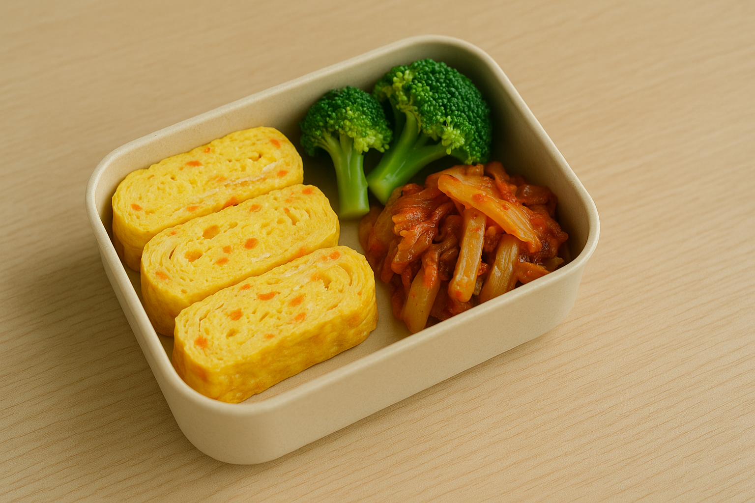 도시락 반찬 (계란말이, 브로콜리, 볶음김치) 이미지