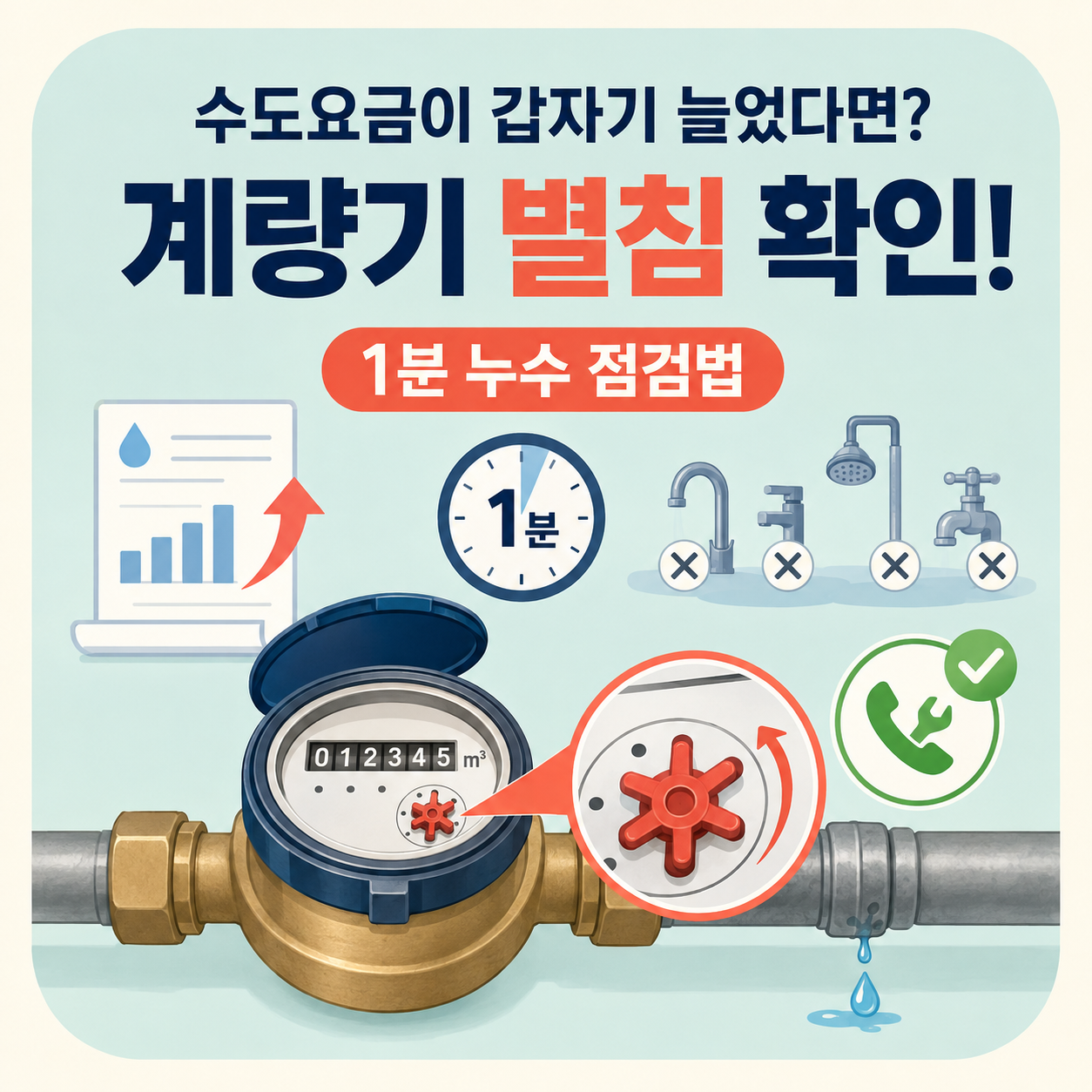수도요금이 갑자기 늘었다면? 계량기 별침으로 1분 만에 누수 잡는 법
