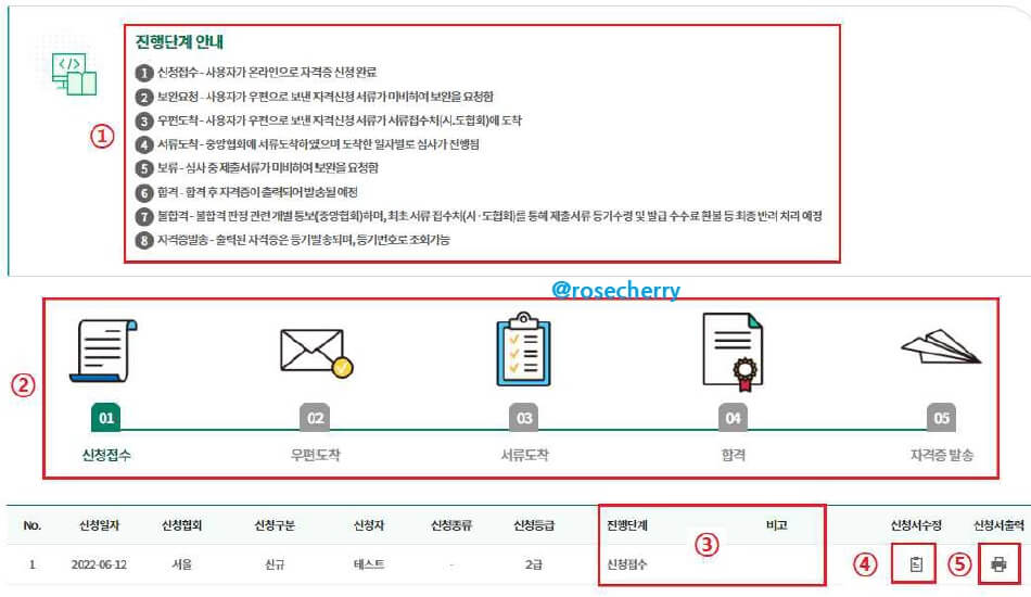 진행단계안내-자격신청조회화면