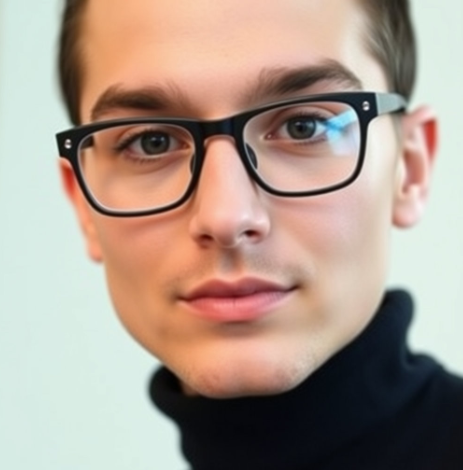 사각형 얼굴에 안경 낀 남자 얼굴 사진