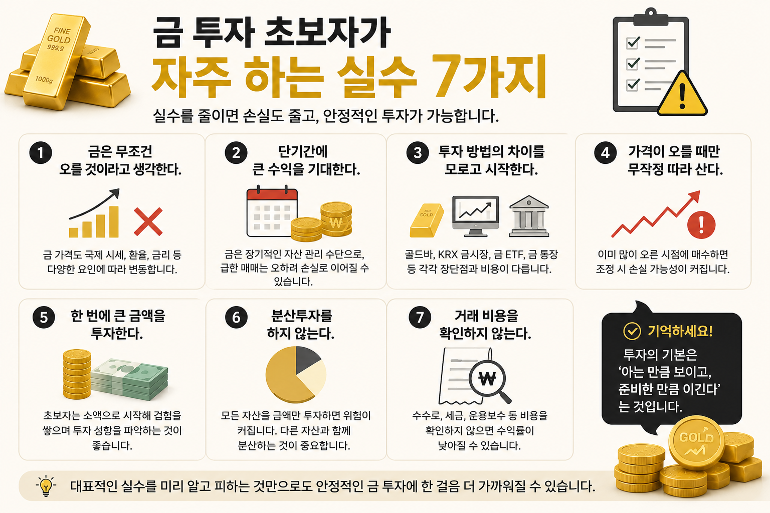금 투자 초보자가 자주 하는 실수를 설명한 인포그래픽