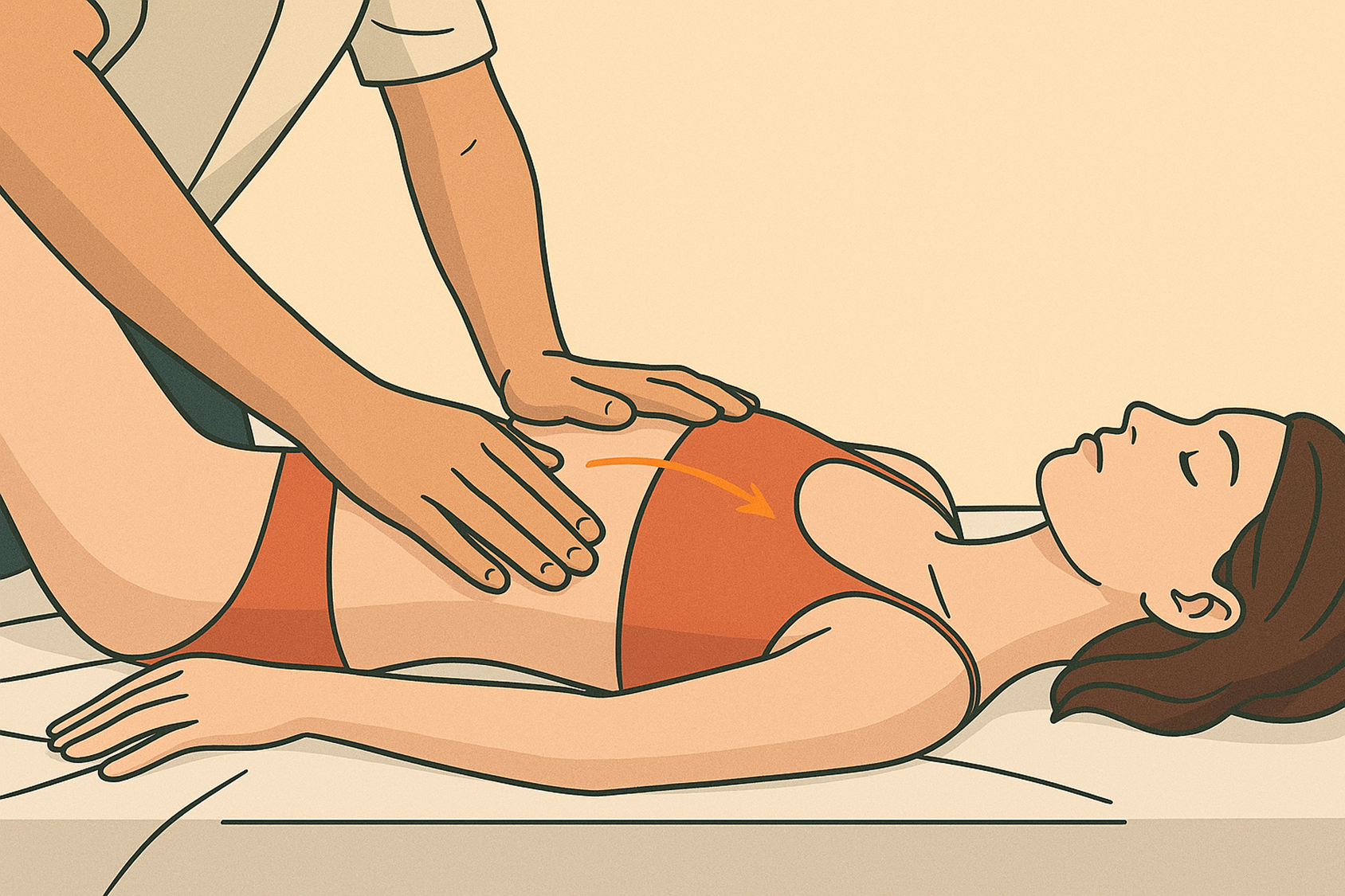 손가락으로 횡격막을 이완하는 일러스트