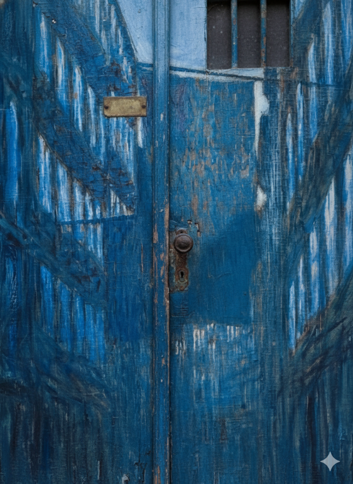 낡고 오래된 파란색 대문 클로즈업 사진