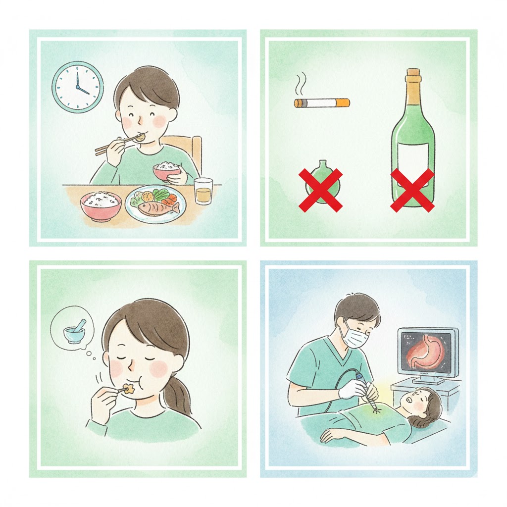 위 건강 관리법 - 규칙적인 식사, 금연금주, 천천히 먹기, 위내시경