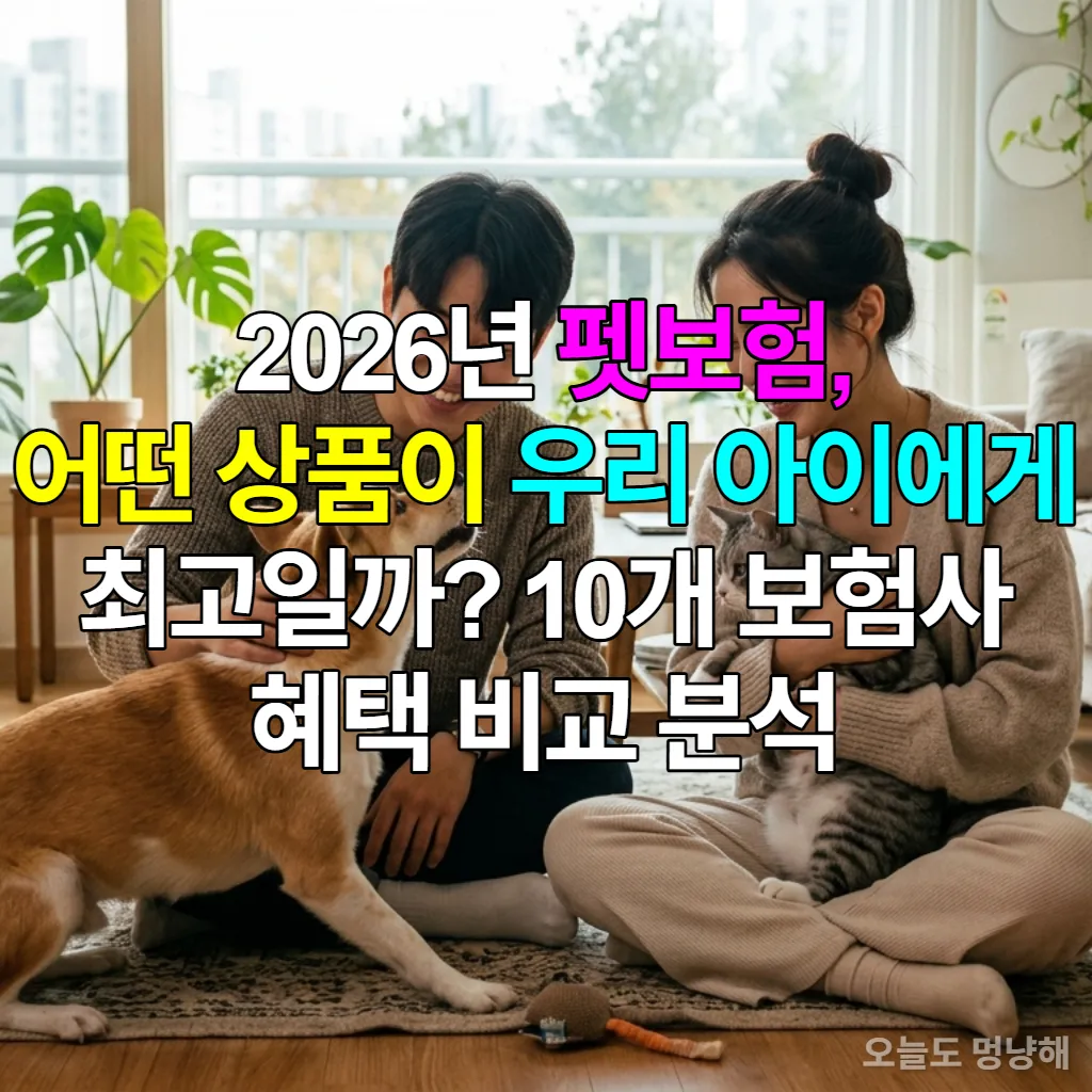 한국인 부부가 강아지와 고양이와 함께 행복하게 지내는 모습
