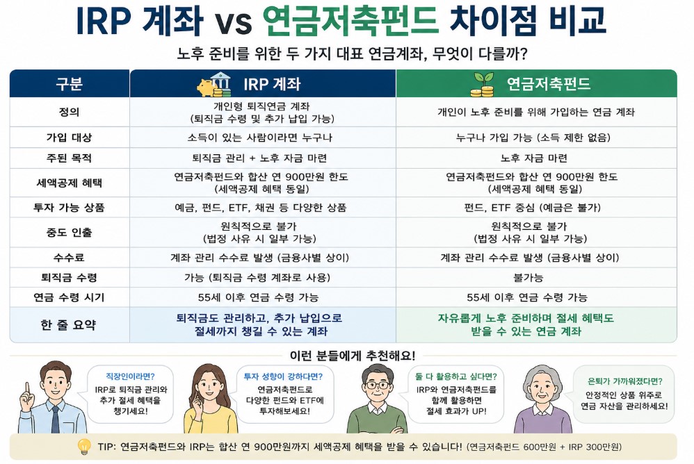 IRP 계좌와 연금저축펀드 차이점 비교