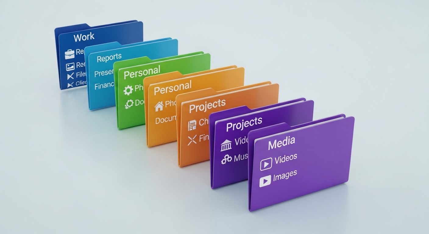 체계적인 폴더 구조와 라벨링으로 깔끔하게 정리된 웹하드 파일 분류 모습.