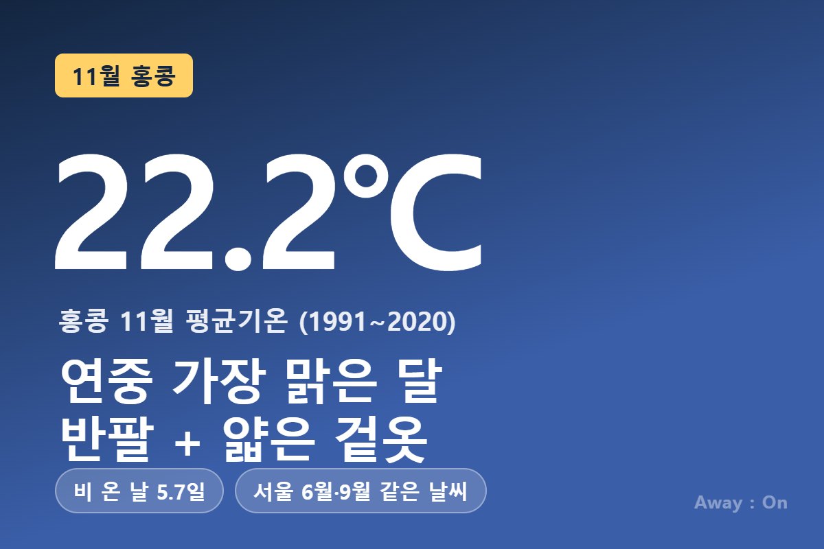 홍콩 11월 날씨 — 평균 22.2℃, 비 온 날 5.7일, 반팔에 얇은 겉옷