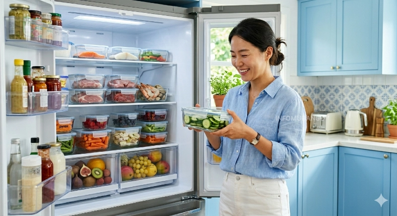 여름철 냉장고 정리하는 주부