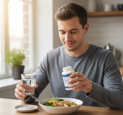 식사후 영양제를 복용하는 사람