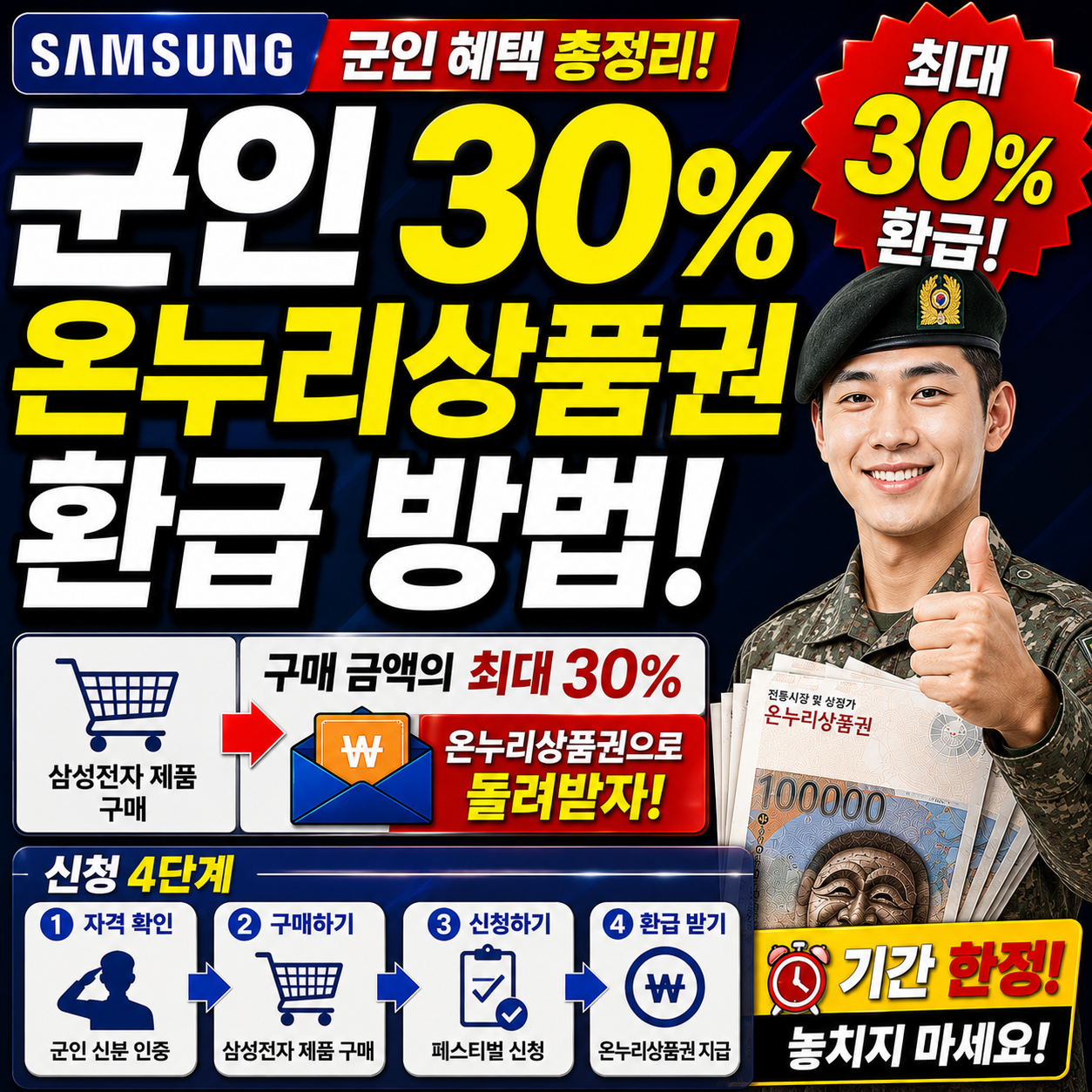 삼성전자 군인 온누리상품권 30% 환급 방법