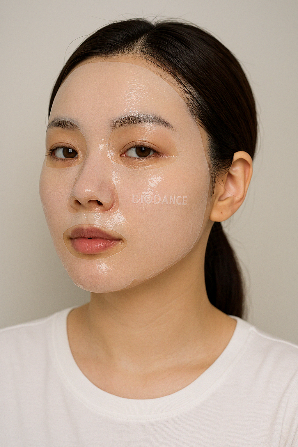 바이오던스 콜라겐 마스크팩 착용 모습