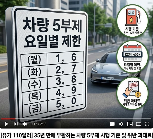 유가 110달러, 35년 만에 부활하는 차량 5부제? 시행 기준 및 위반 과태료
