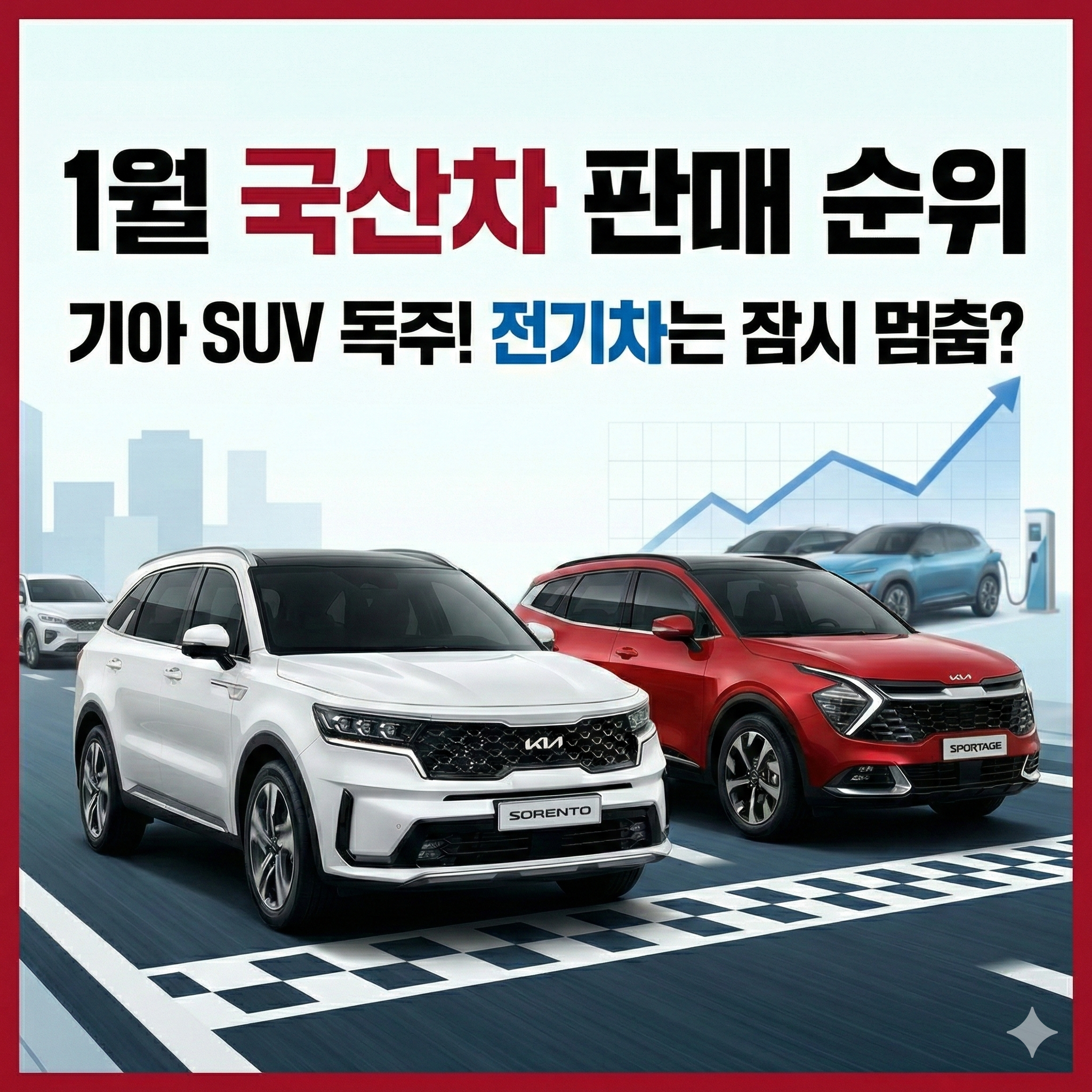 1월 국산차 판매 순위 분석! SUV 열풍과 전기차 시장의 향방