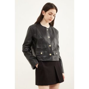 지컷 글로시 레더 노카라 자켓 7252320002
