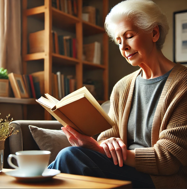 건강하게 책을 읽고 있는 노인의 모습