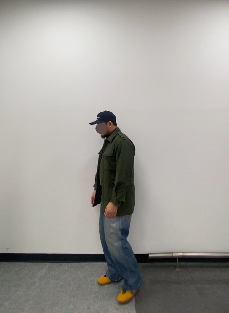 데일리룩('26.1.18.)에페 빈티지 할리우드 스타 볼캡, 밴웍스 폴라티, 구제 밀리터리 야상 재킷, 에러스익셉티드 왁스드 데님팬츠, 컨버스 올스타 클래식 트레이너 옥스 스웨이드