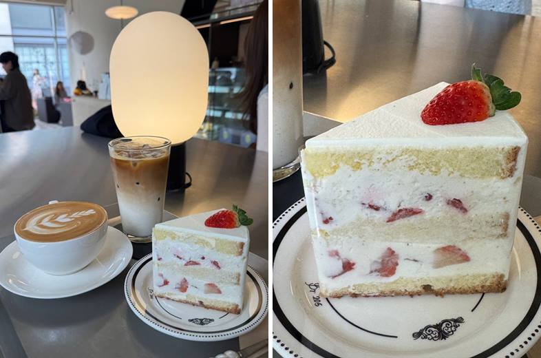 딸기 조각케이크와 라테