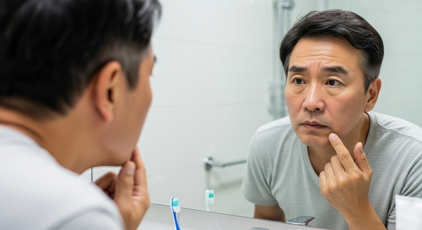 피부 걱정하는 한국 중년 남성