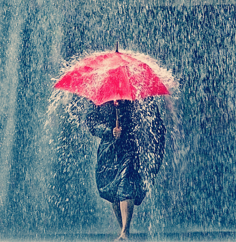 폭우속에 우산을 쓰고 있는 사람 이미지 사 진