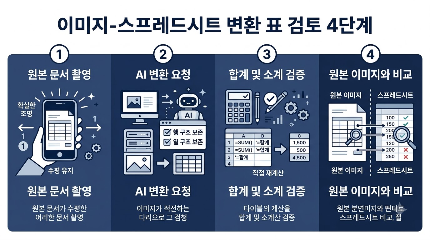 이미지 속 표를 엑셀로 변환한 뒤 검토하는 4단계 과정