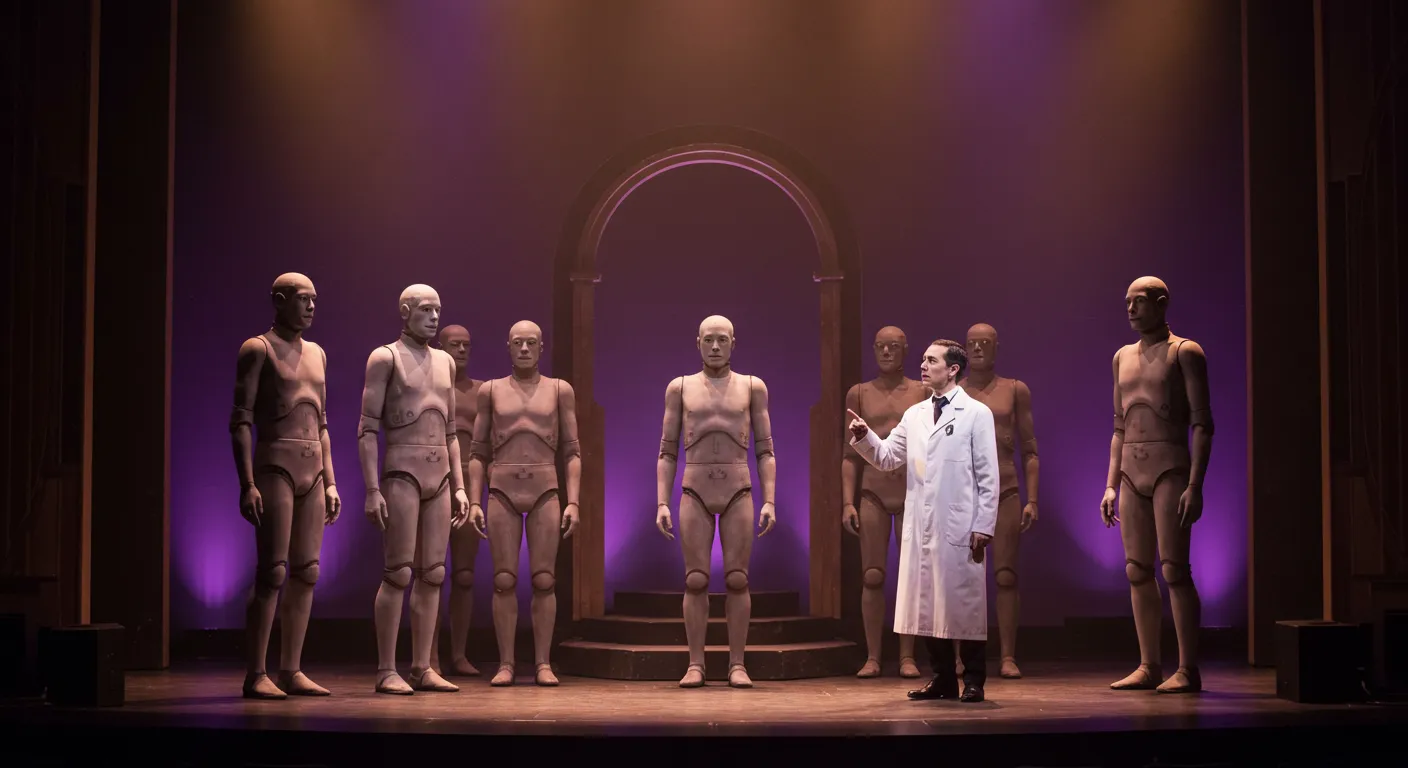 한명의 과학자가 여러 로봇을 지휘하고 있는 모습