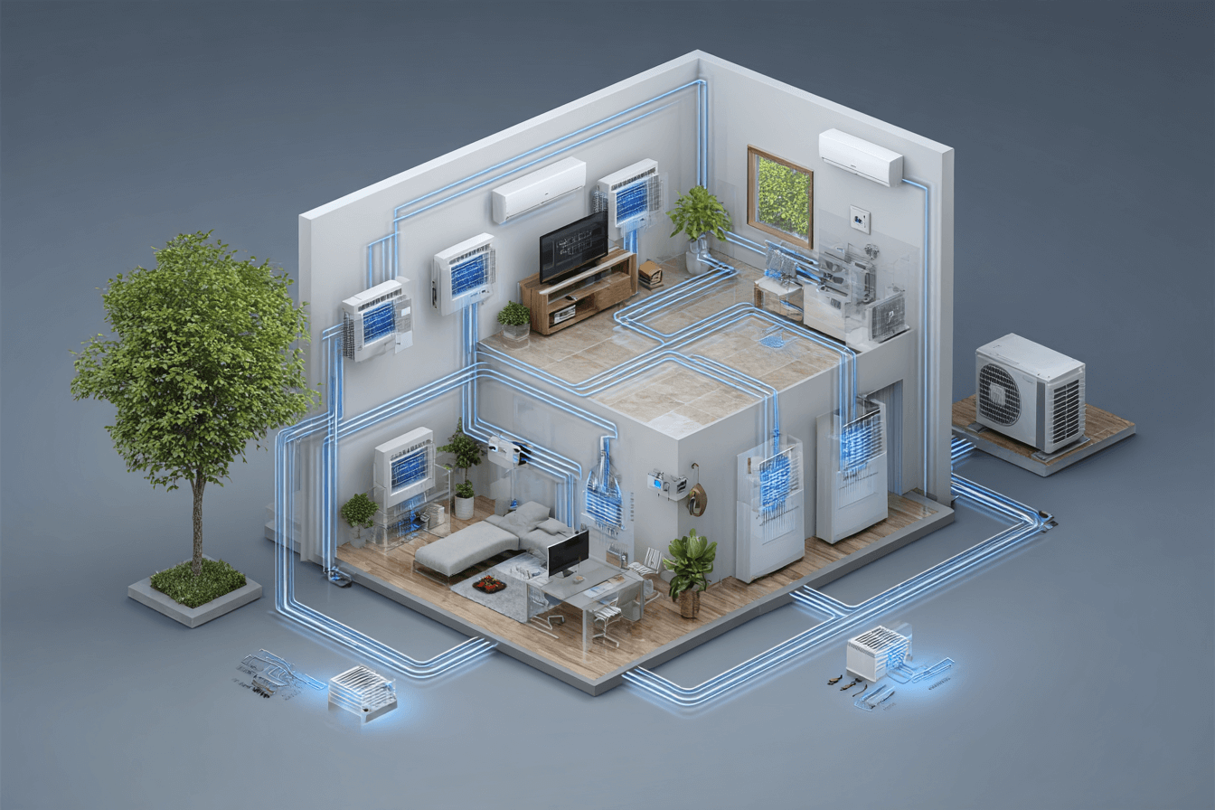 시스템-에어컨의-구조와-집-내부-이미지