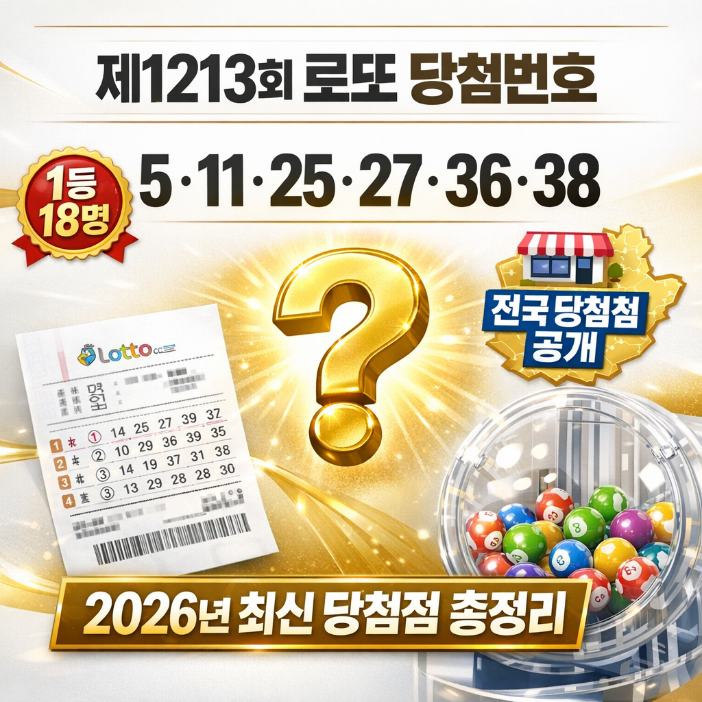 제1213회 로또 당첨 번호, 당첨 지역 판매점 리스트, 전국 로또 명당 리스트
