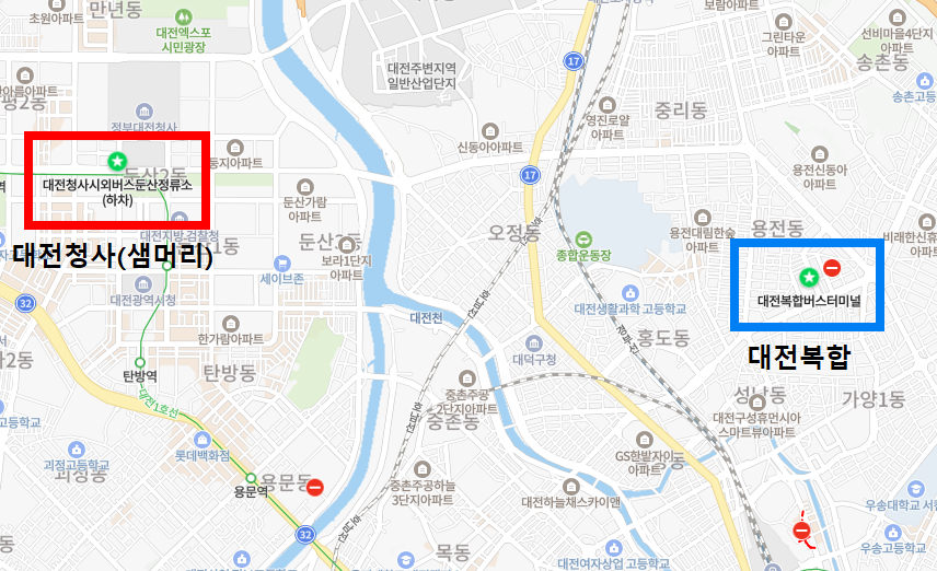 대전버스터미널 위치-지도