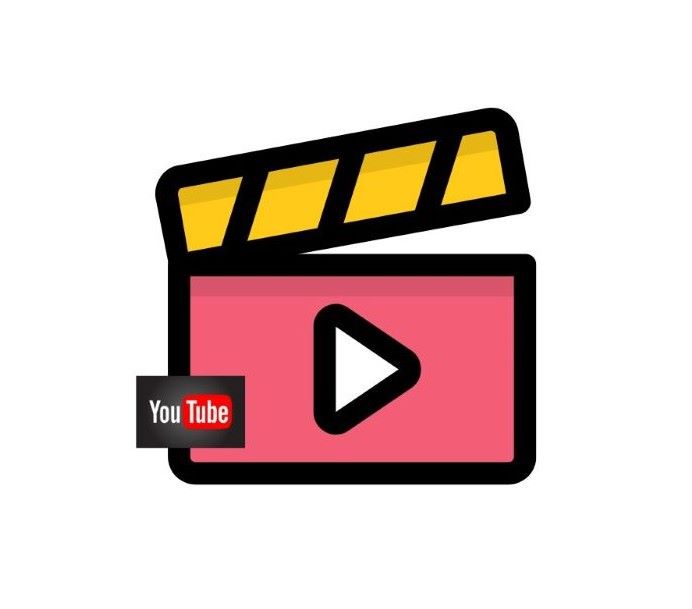 유튜브 영상 제작 및 편집을 나타내는 클래퍼보드와 재생 버튼 아이콘 via Canva