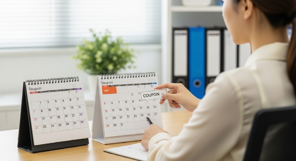 쿠폰 지급일을 달력에서 확인하는 장면