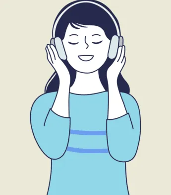 헤드폰을 끼고 뭔가 듣고 있는 대학생