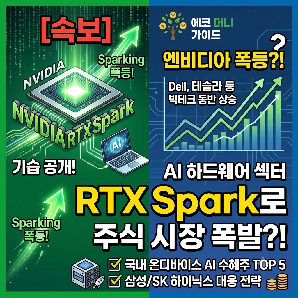 엔비디아 RTX Spark 기습 공개 및 미 빅테크 델 폭등에 따른 국내 온디바이스 AI 반도체 수혜주 TOP 4 분석 블로그 썸네일