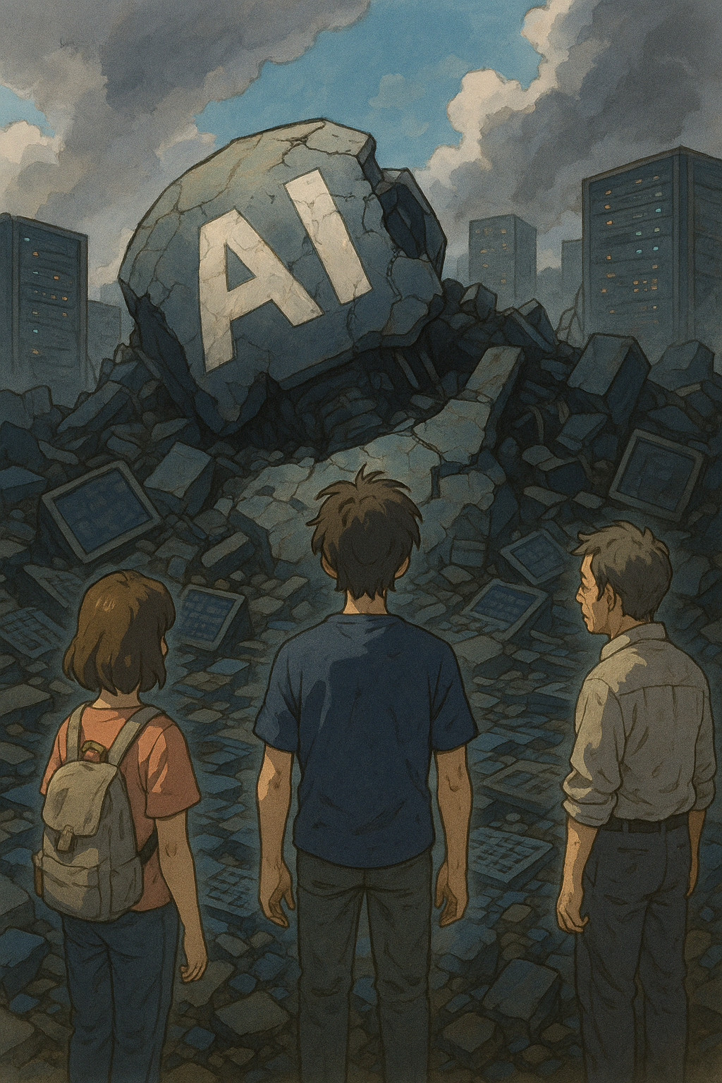 &ldquo;AI 붕괴 이후 데이터 폐허에 서 있는 국민 &ndash; 무너진 시스템과 책임의 부재를 상징&rdquo;