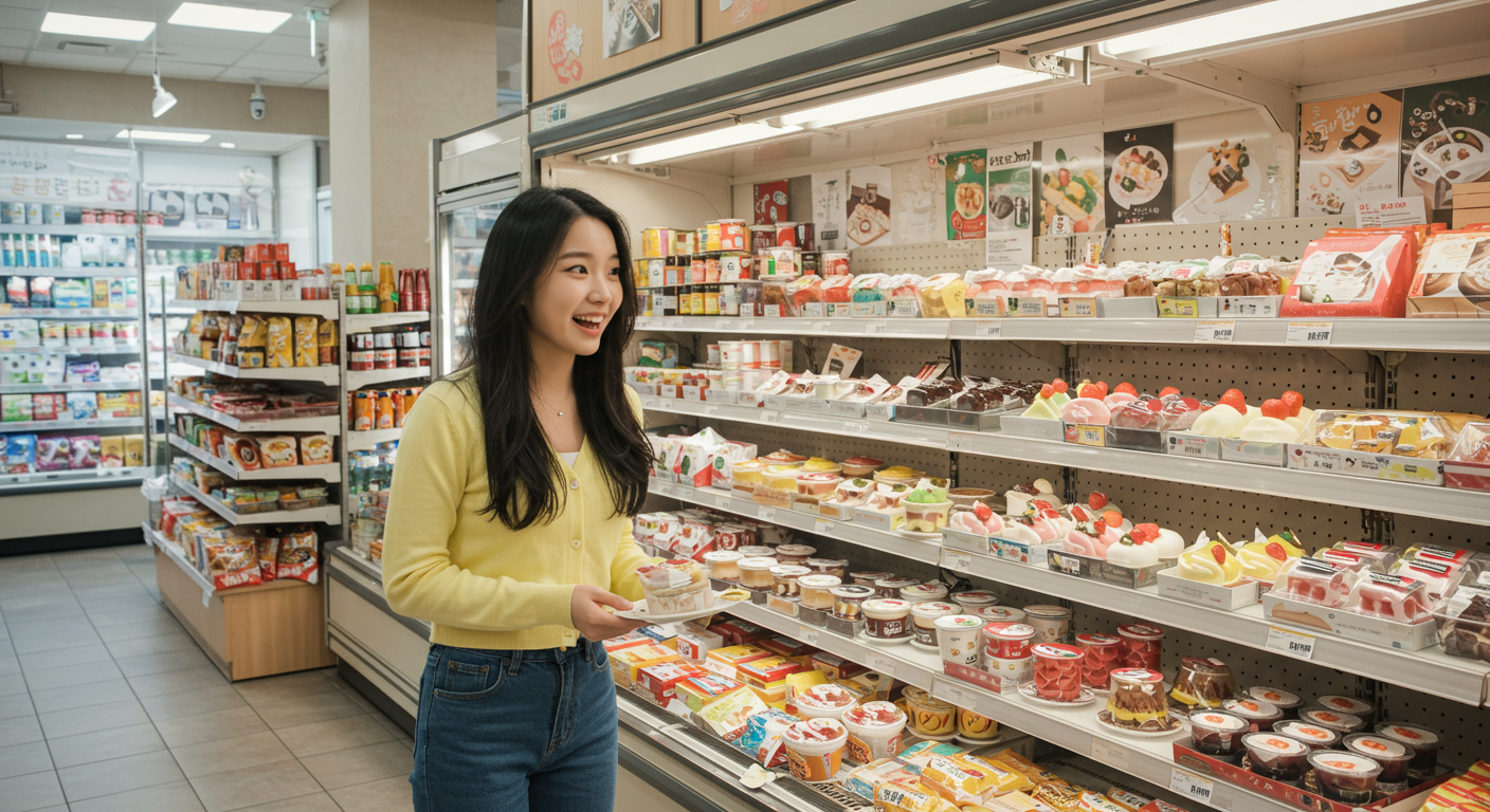 디져트 코너를 보고 신난 여자