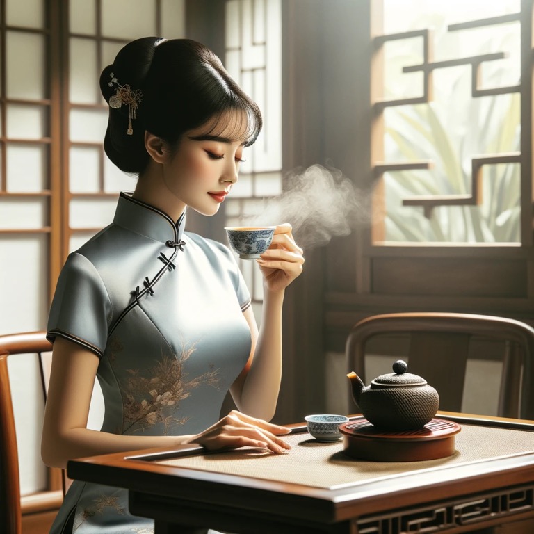 보이차 시음 장면