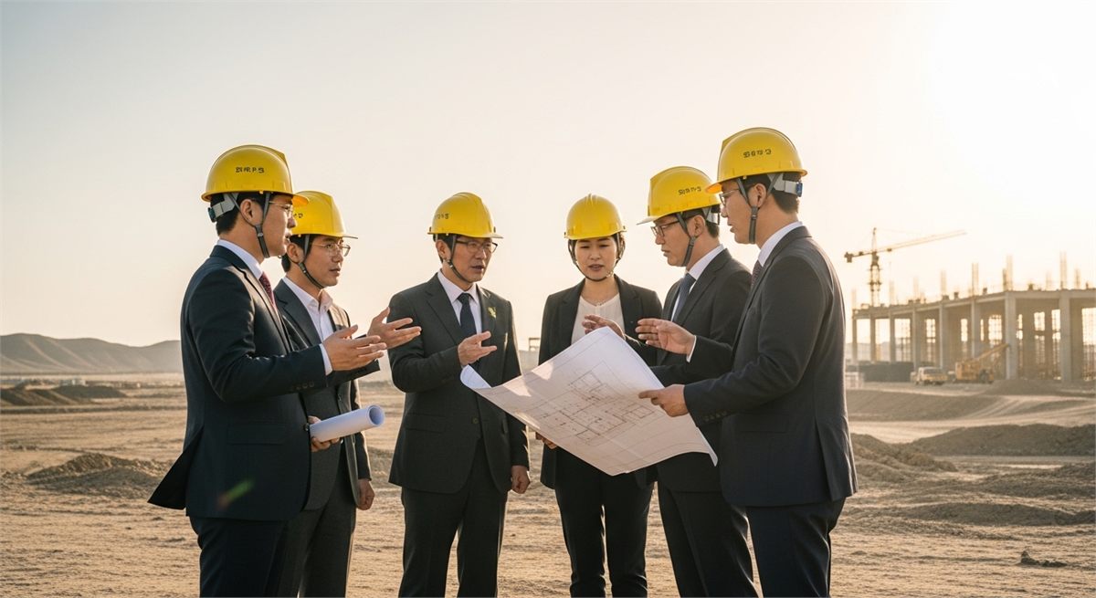해외 인프라 현장을 둘러보는 건설 관계자들 