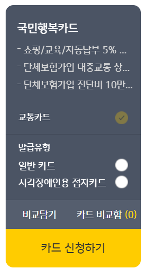 KB카드 국민행복카드 발급, 신청, 사용처, 주요 혜택, 할인, 잔액 조회