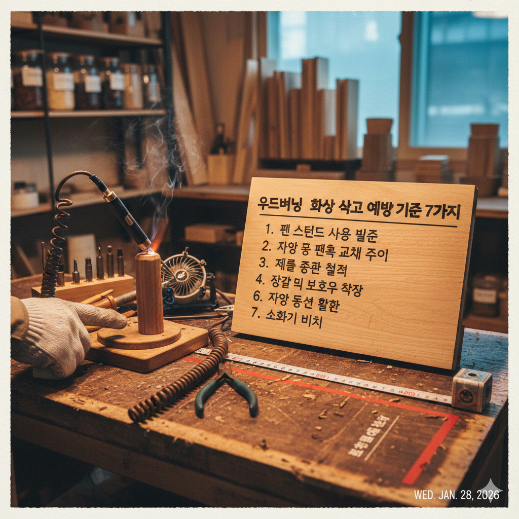 우드버닝 화상 사고 예방 기준 7가지 - 펜 스탠드와 작업 동선 점검법