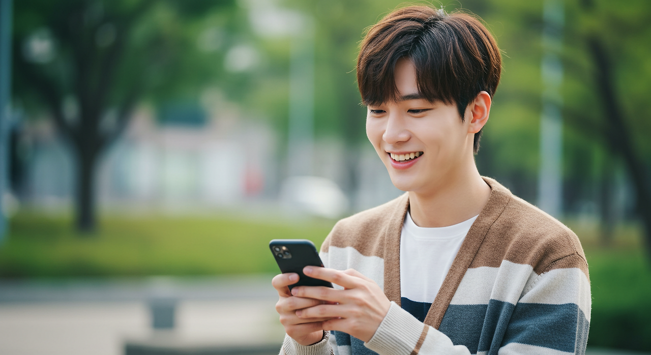 적금계좌를 확인하며 기뻐하는 모습