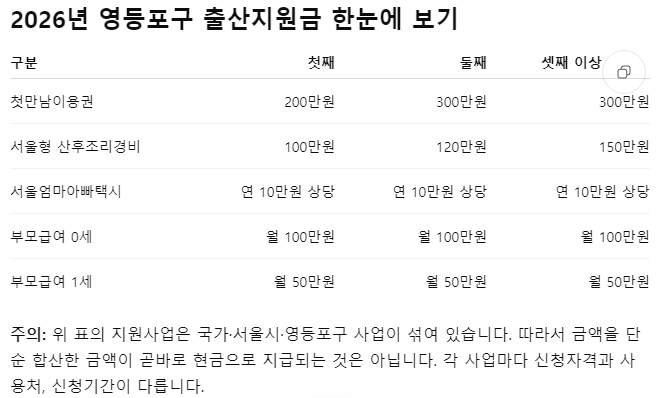 2026년 영등포구 출산지원금