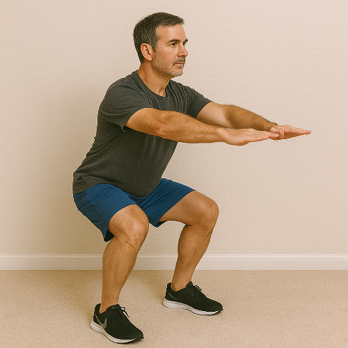 중년-남성이-스쿼트-자세를-하고-있음