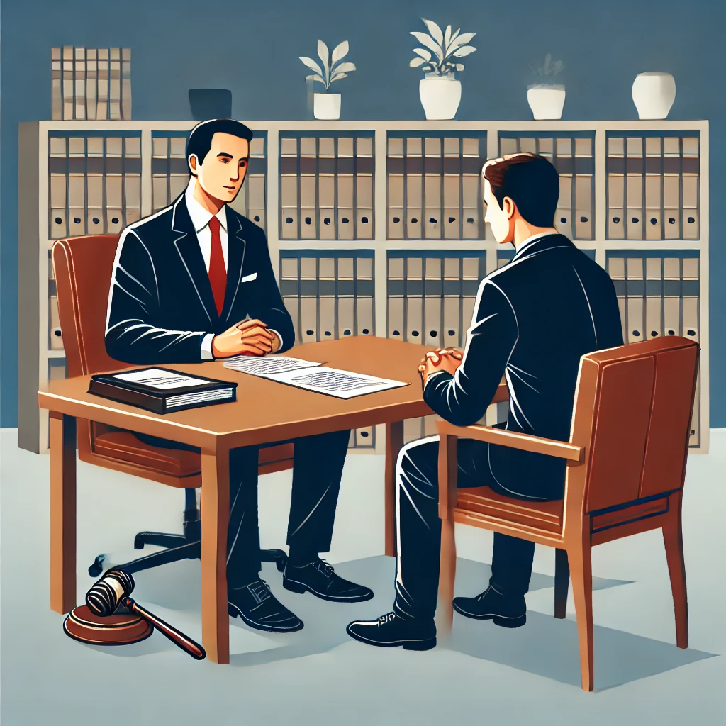 변호사와 유언 문제에 대하여 상담하는 장면